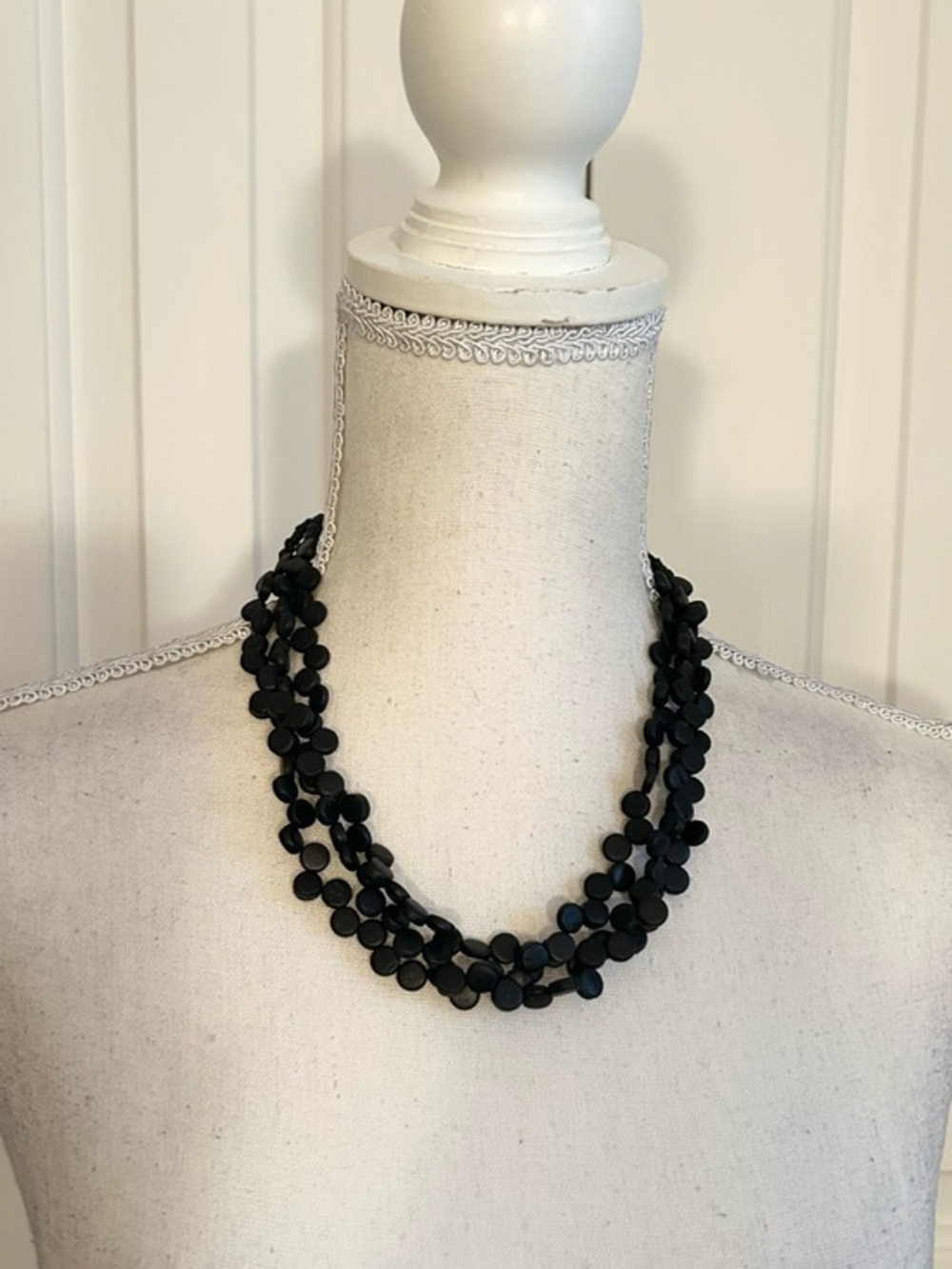 Layered Beaded Necklace, Wood, Matte Black